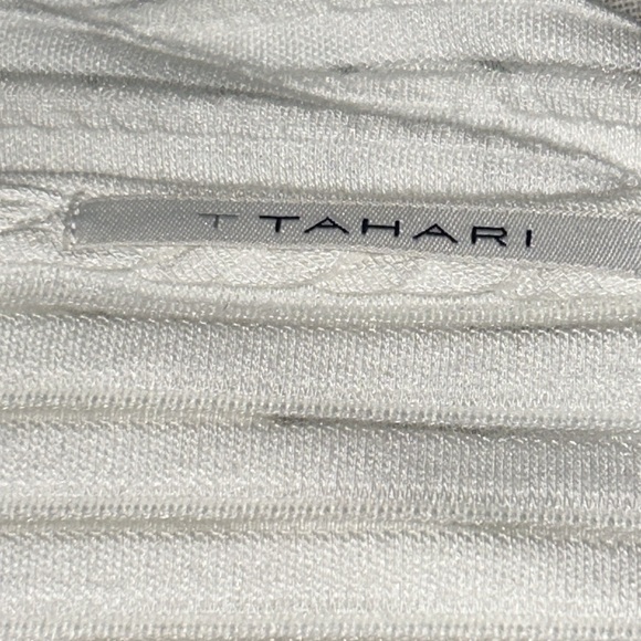 T Tahari White Twist Dress Midi sleeveless Cowlneck  sheer striped size XL - Picture 5 of 17